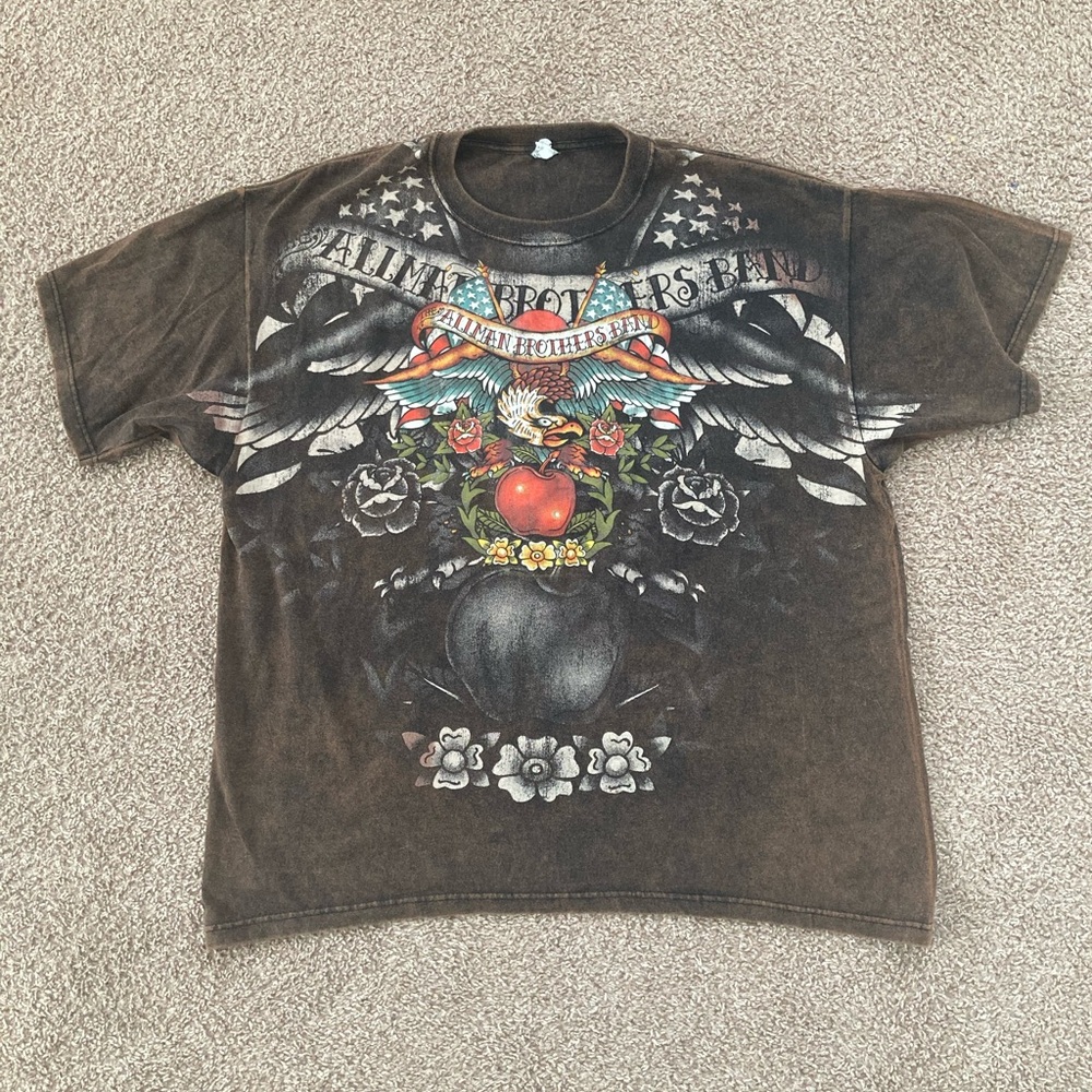 Vintage Men’s Allman Brothers Band Concert Shirt Size 2X Graphic Print Brown